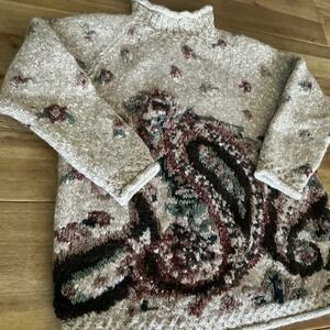 Vintage Liz Claiborne Petite Mock Neck Sweater Paisley Floral Women's S